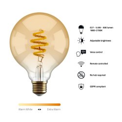 Hombli Smart bulb - G95 CCT Filament (E27) - Amber (Ravfarve)
