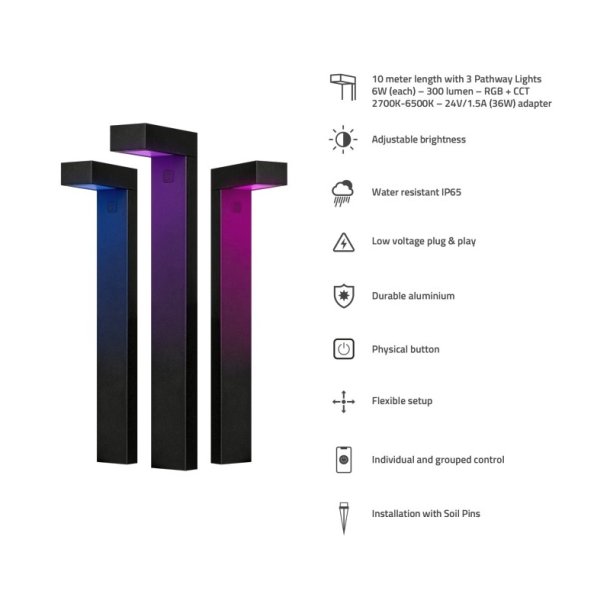 Hombli Smart udendrs stibelysning - 3 stk. - sort (start Kit)