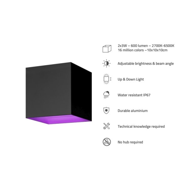 Hombli Smart udendrs vglampe - V2 - Justerbar lysstyrke og strlevinkel - sort