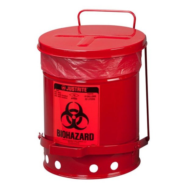 Justrite Biohazard spand - 23 liter - med pedal - FM- og TUV-godkendt