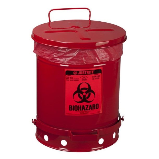 Justrite Biohazard spand - 38 liter - med pedal - FM- og TUV-godkendt