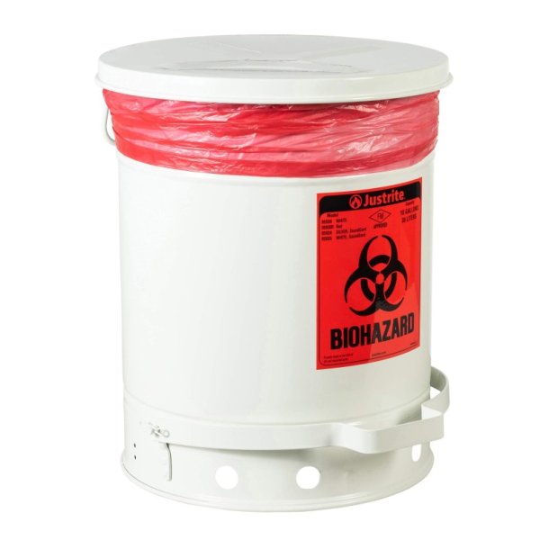 Justrite Biohazard spand - 38 liter - med pedal - FM- og TUV-godkendt - SoundGard