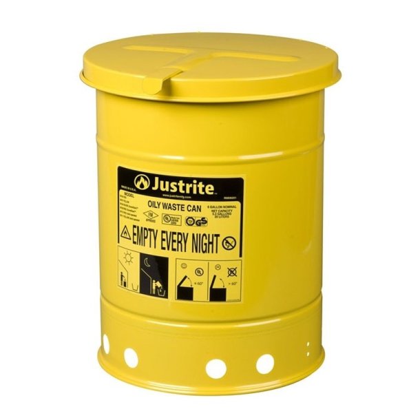 Justrite gul brandspand med lg - 23 liter - FM- og UL-godkendt - Gul