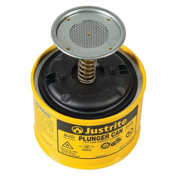 Justrite sikkerheds-stempeldse - Gul 0,5L Plunger Can 1008