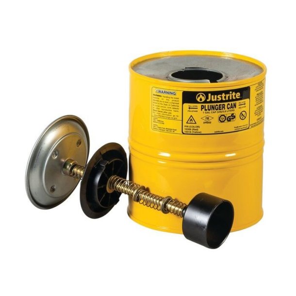 Justrite sikkerheds-stempeldse - Gul 3,8L Plunger Can 1008