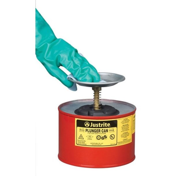 Justrite sikkerheds-stempeldse - Gul 1,9L Plunger Can 1008