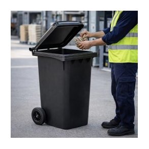 plastskraldespande, plast skraldespande udend�rs, plast skraldespande med l�g, udend�rs skraldespande, skraldespande af plast, skraldespande med 2 hjul