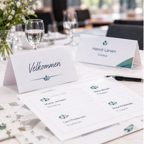 Navneskilte-indstik og bordkort — Badgepoint 54x90 60x90 105x148 mm til konference og event