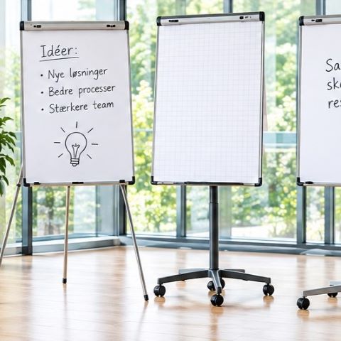 Flipover stativ &ndash; trebenet, firbenet og flipover p&aring; hjul til nem flytning i lokalet