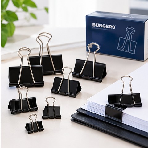Papir clips og papirklemmer i metal &mdash; foldback til tykke bunker