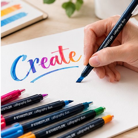 Duo-tip kalligrafipenne med to spidsst&oslash;rrelser i &eacute;n pen