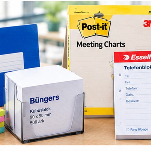 Kubusblokke, telefonblokke og Post-it Meeting Charts til møder og reception
