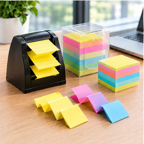 Post-it sortiment notes super sticky z-notes linieret kubus index og dispenser fra 3M til kontor og skole