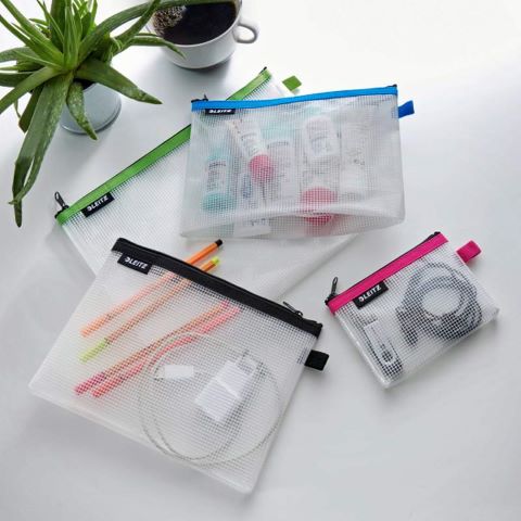 Store og små plastlommer med lynlås – til kontor, skole og rejse
