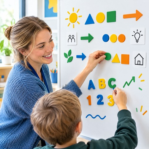 Symbolmagneter og klistermærke-magneter – til præsentation og undervisning