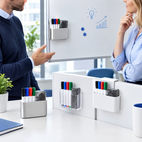 Magnetisk whiteboard penneholder og pen tray &ndash; tre monteringstyper