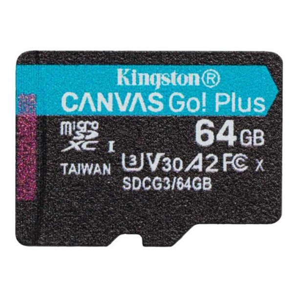 KINGSTON 64GB microSDXC - Canvas Go Plus - 170R A2 U3 V30 Single Pack w/o ADP