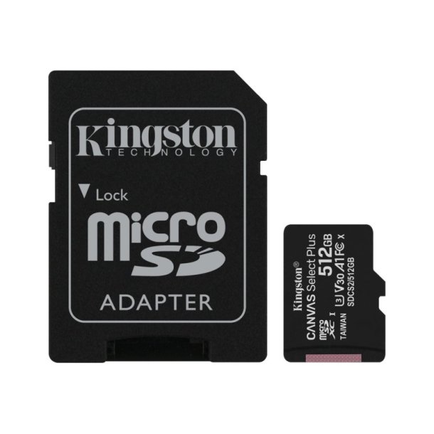 KINGSTON 512GB micSDXC - Canvas Select Plus - 100R A1 C10 Card + ADP