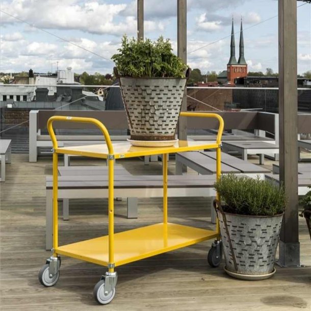 Kongamek bordvogn KM5105 - 2 hylder - gul - med bremse