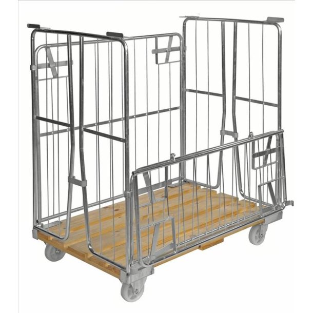 Kongamek rullecontainer - stl - 4 sider - 500kg - med bremse