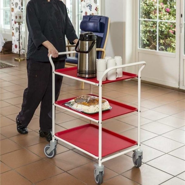 Kongamek serveringsvogn KM1620-VR - 3 hylder - Hvid/Rd - med bremse