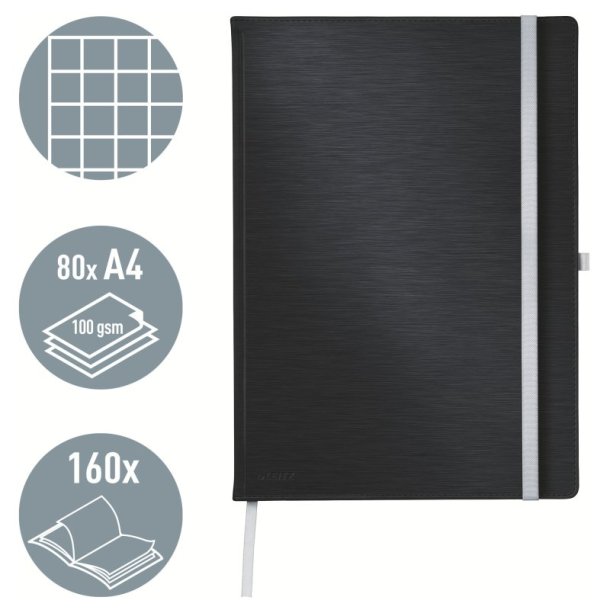 Leitz Style Notesbog A4 - kvadreret - hardcover sort - 80 ark - 100g