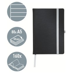 Leitz Style Notesbog A5 - linieret - hardcover sort - 80 ark - 100g