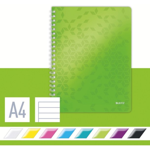 Leitz WOW Notesbog A4 - linieret - PP-omslag med hul - Gr�n - 80 ark