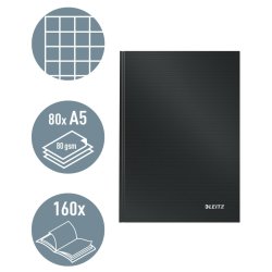 Leitz Solid Notesbog A5 - kvadreret - lamineret hardcover sort - 80 ark - 80g