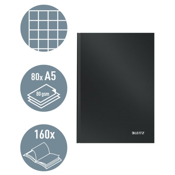 Leitz Solid Notesbog A5 - kvadreret - lamineret hardcover sort - 80 ark - 80g