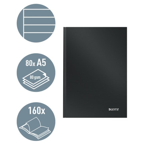 Leitz Solid Notesbog A5 - linieret - lamineret hardcover sort - 80 ark - 80g