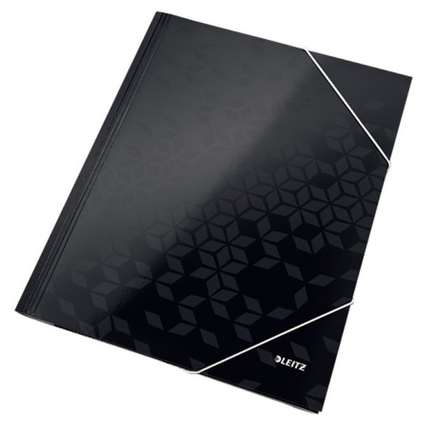 Leitz A4 3-klap mappe WOW - elastikmappe - 300g karton - sort