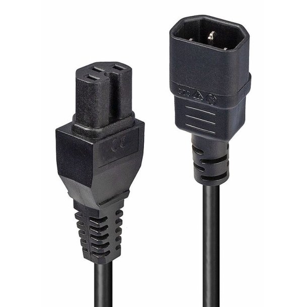 Lindy - 2m IEC C14 to IEC C15 'Hot Condition' Power Cable, Black - Black - Male - Female - 2 m - C14 coupler - C15 coupl