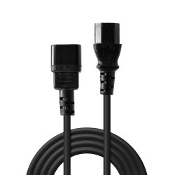 Lindy - 1m IEC Extension Cable, Black - Black - Male - Female - 1 m - C14 coupler - C13 coupler