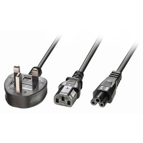 Lindy - 2.5m UK 3 Pin Plug to IEC C13 and IEC C5 Splitter Extension Cable, Black - Black - Male - Female - 2.5 m - Power