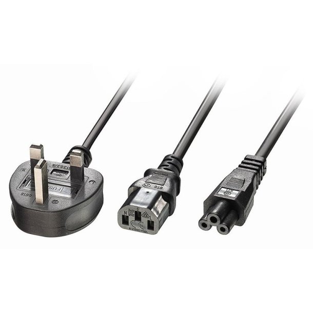 Lindy - 2.5m UK 3 Pin Plug to IEC C13 and IEC C5 Splitter Extension Cable, Black - Black - Male - Female - 2.5 m - Power
