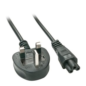 Lindy - 2m UK 3 Pin to C5 Mains Cable, lead free - Black - Male - Female - 2 m - C5 coupler - Straight