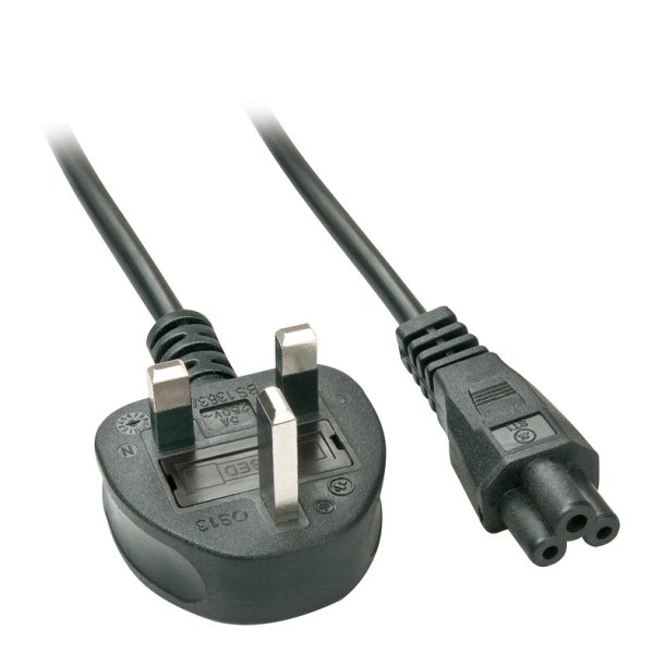 Lindy - 2m UK 3 Pin to C5 Mains Cable, lead free - Black - Male - Female - 2 m - C5 coupler - Straight