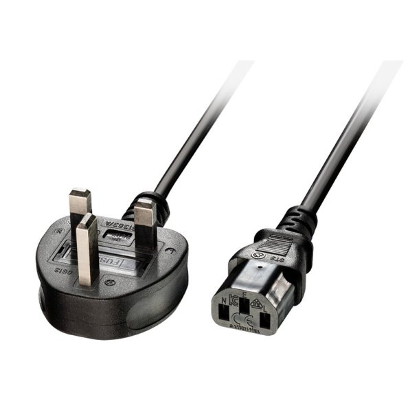 Lindy - 3m UK 3 Pin Plug To IEC C13 Mains Power Cable, Black - Black - Male - Female - 3 m - Power plug type G - C13 cou