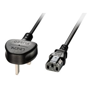 Lindy - 5m UK 3 Pin Plug to IEC C13 mains power Cable, Black - Black - Male - Female - 5 m - C13 coupler