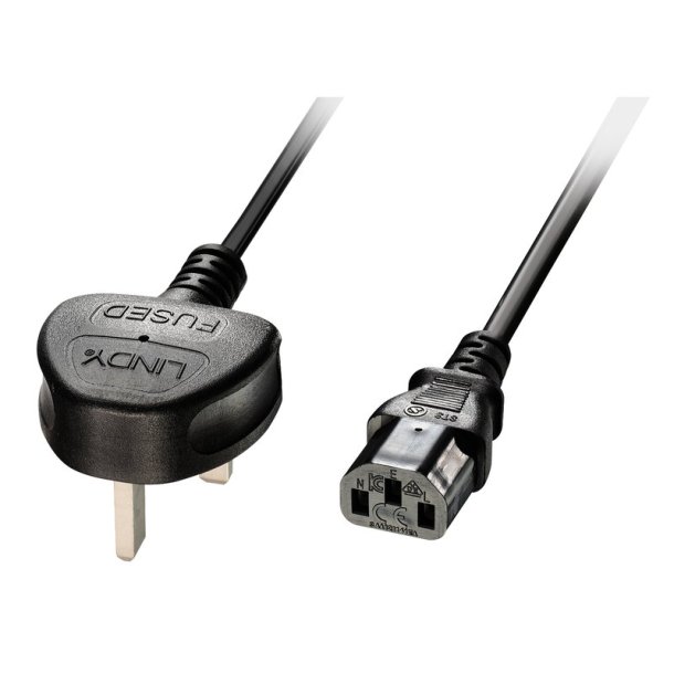 Lindy - 5m UK 3 Pin Plug to IEC C13 mains power Cable, Black - Black - Male - Female - 5 m - C13 coupler