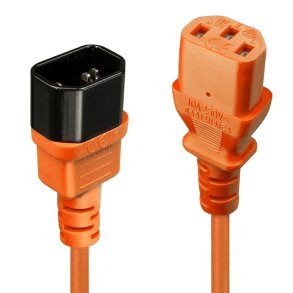 Lindy - 0.5m IEC Extension Cable, Orange - Black, Orange - Male - Female - 0.5 m - C14 coupler - C13 coupler