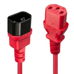 Lindy - 0.5m IEC Extension Cable, Red - Black, Red - Male - Female - 0.5 m - C14 coupler - C13 coupler