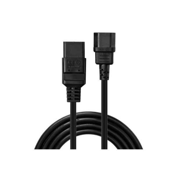 Lindy - 2m C14 to C19 Mains Extension Cable, Black - Black - Male - Female - 2 m - IEC C14 - IEC C19