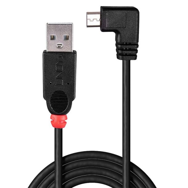 Lindy - 0.5m USB 2.0 Cable - Type A to Micro-B Cable, 90 Degree Right Angle - USB 2.0 - USB A - Micro-USB B - Male/Male 