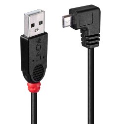 Lindy - 2m USB 2.0 Cable - Type A to Micro-B Cable, 90 Degree Right Angle - USB 2.0 - USB A - Micro-USB B - Male/Male - 
