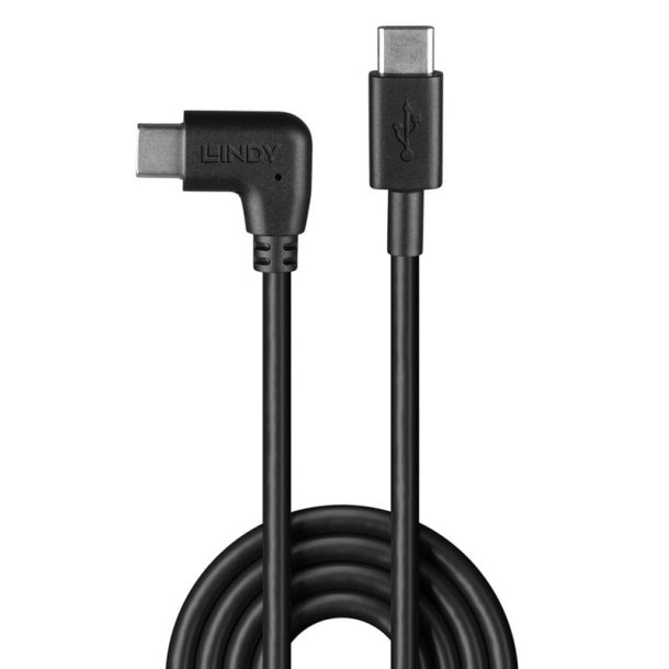 Lindy - 1m USB 2.0 Straight USB-C to Right-Angled USB-C Cable - USB 2.0 - USB C - Male - Straight - Angled - 22/28