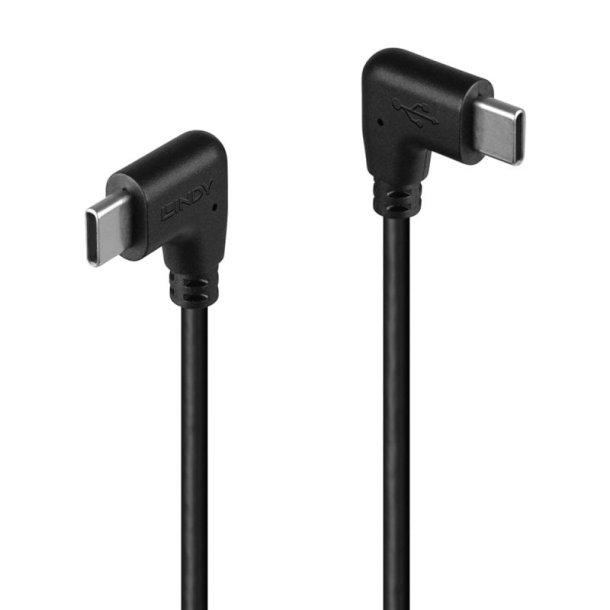 Lindy - 1m USB 2.0 Right-Angled USB-C to Right-Angled USB-C Cable - USB 2.0 - USB C - Male - Angled - 22/28 - Gold