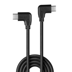 Lindy - 1m USB 2.0 Right-Angled USB-C to Right-Angled USB-C Cable - USB 2.0 - USB C - Male - Angled - 22/28 - Gold