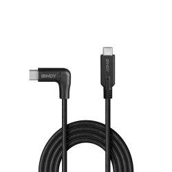 Lindy - 0.5m USB 3.2 Straight USB-C to Right-Angled USB-C Cable, 10Gbps - USB 3.2 Gen 2 (3.1 Gen 2) - USB C - Male - Str